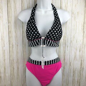 Niveltm Black White Pink Bikini Bottoms Large
